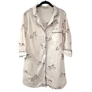 PRINTFRESH Embroidered Button up Unicorn Sleep Shirt XS